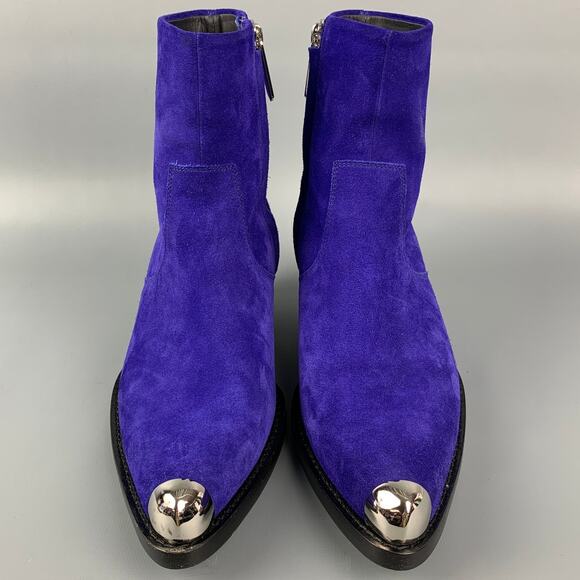 CALVIN KLEIN 205W39NYC Size 6.5 Purple Leather Ankle Boots - Picture 4 of 7
